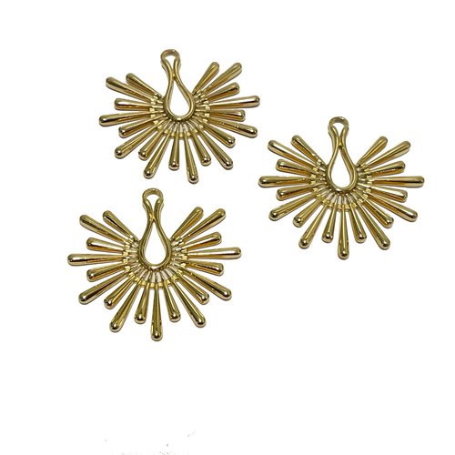 Nouveau 30 mm. pendentif grand soleil acier inoxydable. plaqué or 18 k