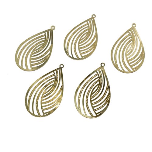 32 mm. pendentif goutte acier inoxydable plaqué or 18 k.