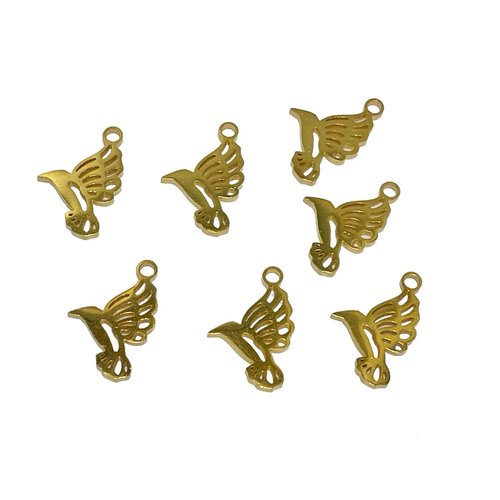 15 mm. breloque colibri acier inoxydable doré. découpe laser