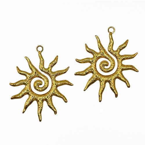 39 mm pendentif soleil acier inoxydable 304. plaqué or 14 k