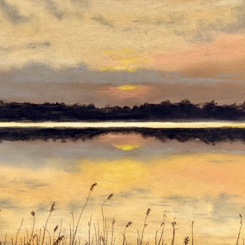 Cours de peinture (pastel sec) coucher de soleil à hostens
