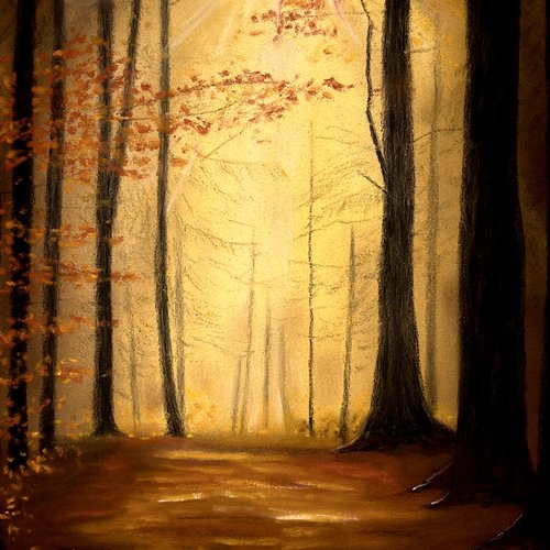 Cours de peinture (pastel sec) forêt mystérieuse