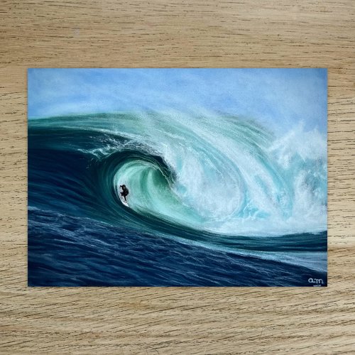 Pastel sec original vague et surfeur