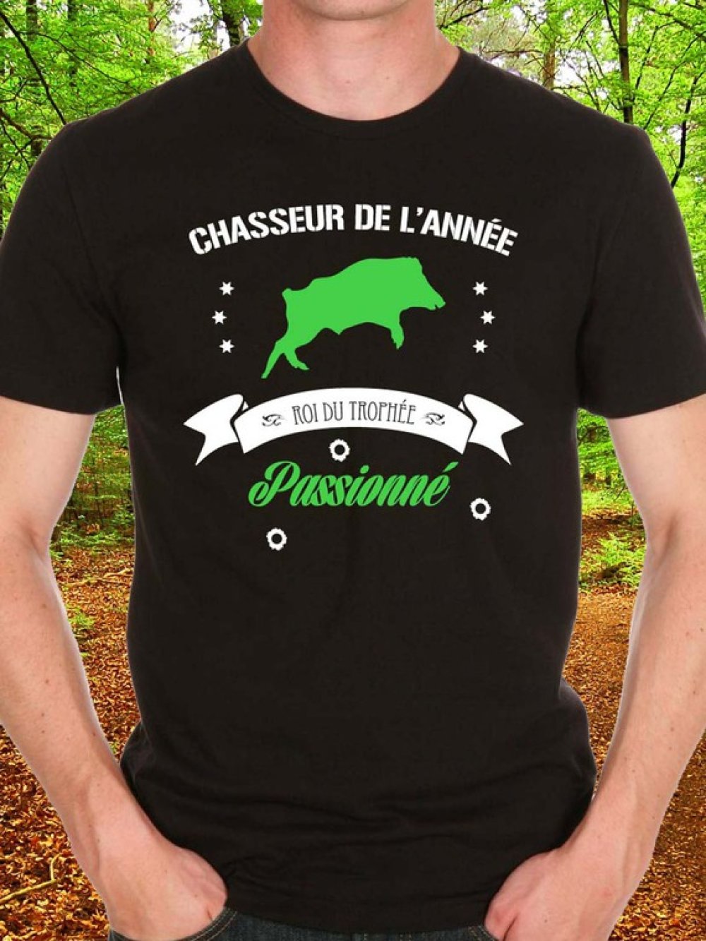 T Shirt Homme Noir Chasseur De L Annee Sanglier Un Grand Marche