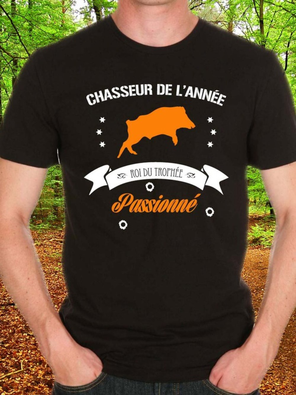 T Shirt Homme Noir Chasseur De L Annee Sanglier Un Grand Marche
