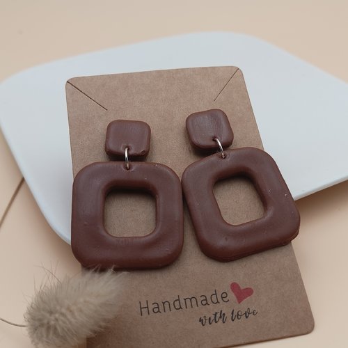 Boucles d'oreilles puces géométriques en argile polymère chocolat
