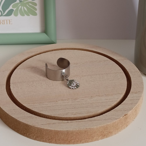 Bague breloque fleur acier inoxydable