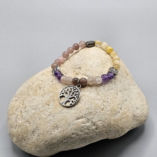 Bracelet en melody stone veritable (super seven) et arbre de vie