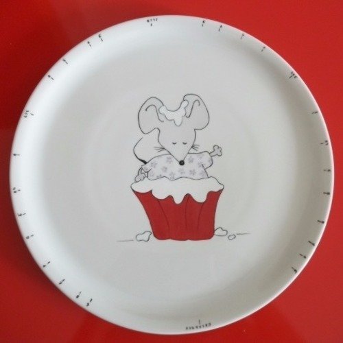 Plat à tarte diviseur en porcelaine " une souris si gourmande !"