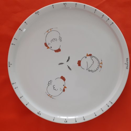 Plat à tarte diviseur en porcelaine "  3 p'tites poules"