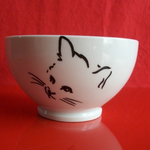 Bol en porcelaine de limoges décoré d'une " tête de chat" - cadeau maîtresse - cadeau nounou