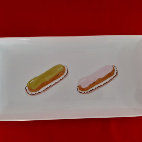 Plat rectangulaire en porcelaine peint à la main de "éclairs multicolores" - plat à cake, à bûche de noël - cadeau de noël