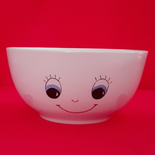 Bol personnalisé pour enfant ou adulte en porcelaine "visage souriant aux yeux bleus et joues en cœur"