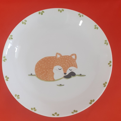 Assiette enfant personnalisable en porcelaine "renard endormi".