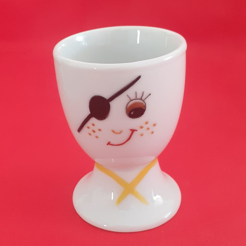 Coquetier en porcelaine décoré d'un "pirate fille au foulard jaune", peint à la main, coquetier adulte, enfant.