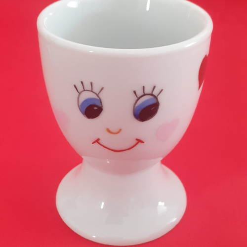 Coquetier en porcelaine décoré d'un "visage souriant plein d'amour", peint à la main, coquetier adulte, enfant.