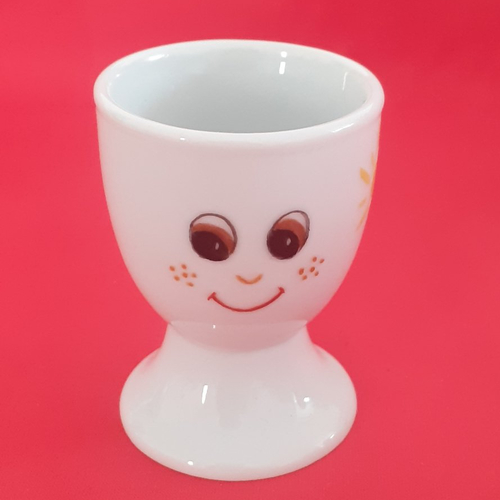 Coquetier en porcelaine décoré d'un "visage journée ensoleillée aux yeux marrons", peint à la main, coquetier adulte, enfant.