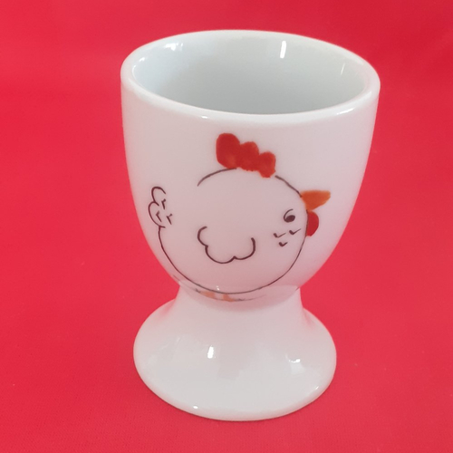 Coquetier en porcelaine décoré d'une "p'tite poule", peint à la main, coquetier adulte, enfant.