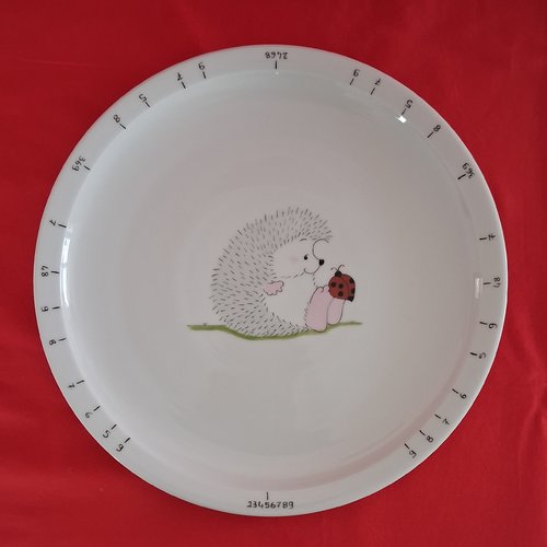 Plat à tarte diviseur en porcelaine " hérisson et coccinelle " - cadeau noël - cadeau nounou