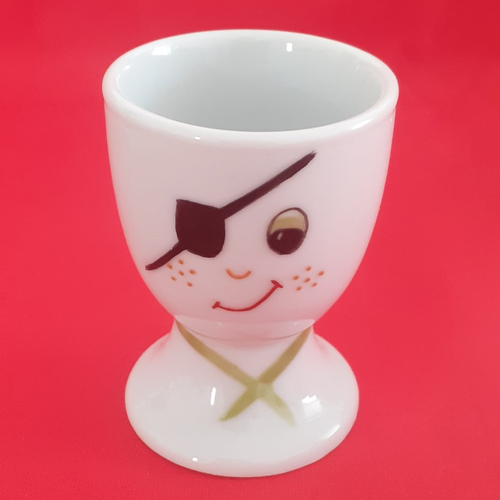Coquetier en porcelaine décoré d'un "pirate au foulard vert", peint à la main, coquetier adulte, enfant.