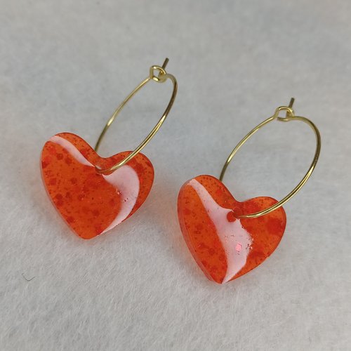 Boucles d'oreilles créoles cœurs orangés