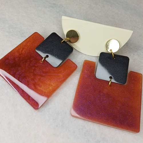 Boucles d'oreilles noir et ambre