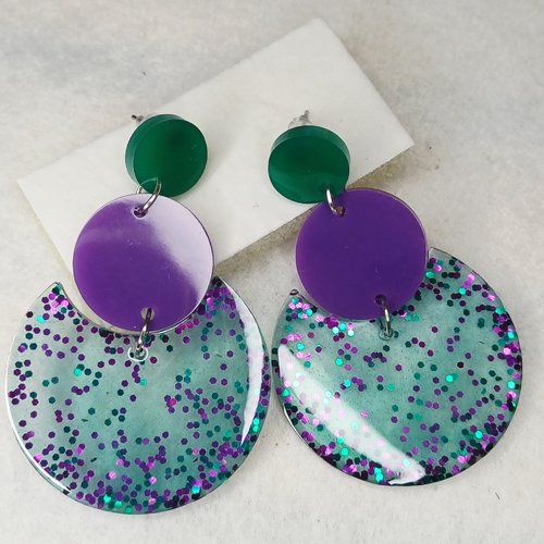 Boucles d'oreilles pailletées violet/vert d'eau