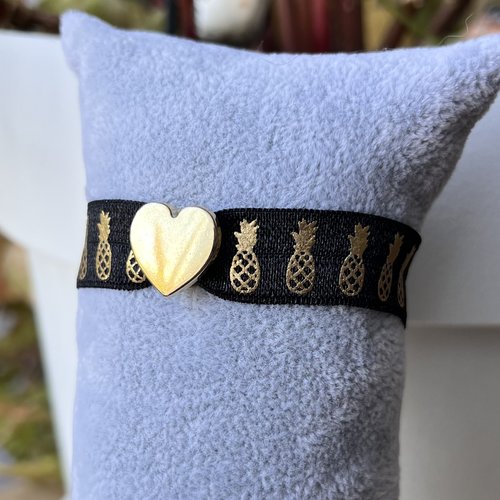 Bracelet élastique noir et ananas doré