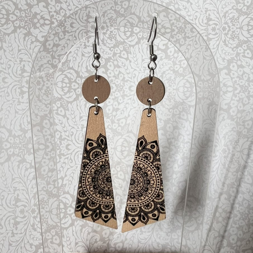 Boucles d'oreilles "bois et mandala"