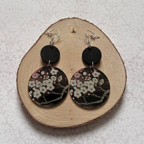 Boucles d'oreilles bois et acrylique cerisier