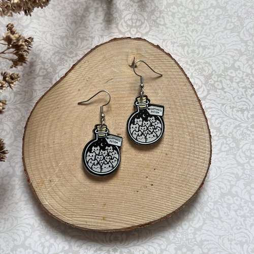 Boucles d'oreilles fioles chat "happiness potion"