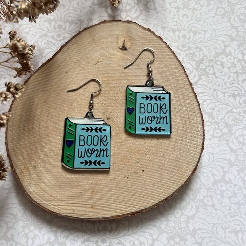 Boucles d'oreilles livres "book worm" (rat de bibliothèque)