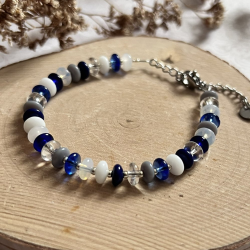Bracelet perle bleu/gris