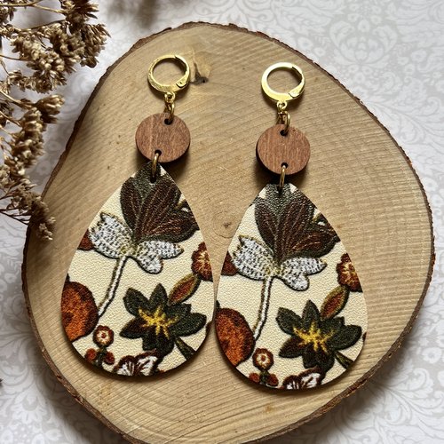 Boucles d'oreilles similicuir "fleur vintage"