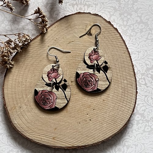 Boucles d'oreilles en bois "rose"
