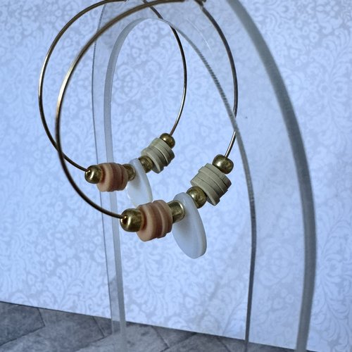 Créoles dorées nacre+perles #1