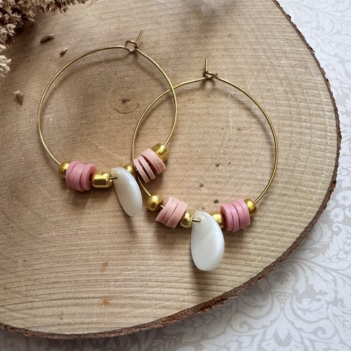 Créoles dorées nacre+perles #2