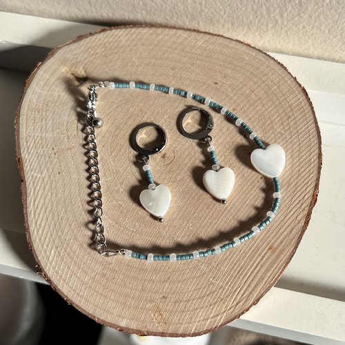 Parure bracelet + boucles d’oreilles cœur