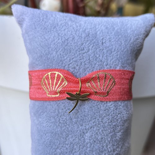Bracelet élastique corail et libellule