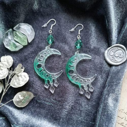 Boucles d'oreilles "les croissants d'opale verte"