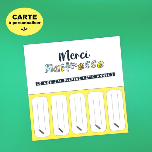 Carte à personnaliser - cadeau maîtresse- carte cadeau