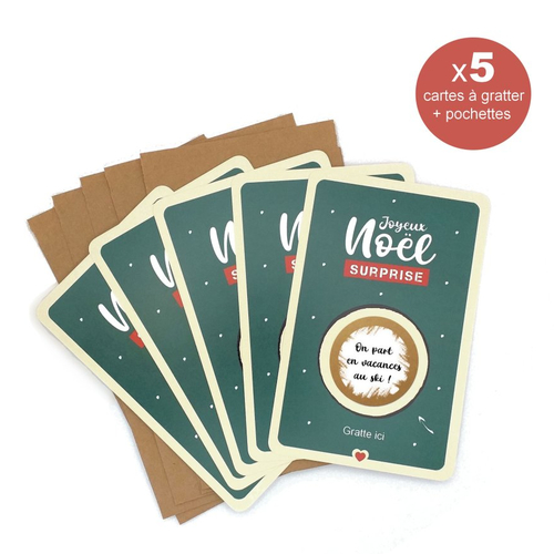 Lot de 5 cartes à gratter personnalisable - joyeux noël - surprise - cadeau - carte de noël