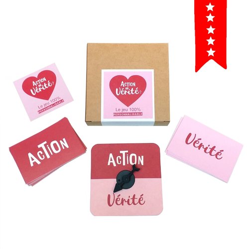 Jeu action ou vérité, jeu de cartes, carte à personnaliser,jeu de couple,cadeau amoureux, saint valentin,jeu famille, jeu amis