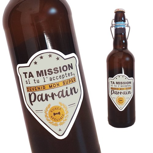 Parrain étiquette bouteille, demande parrain, annonce veux-tu être mon parrain?