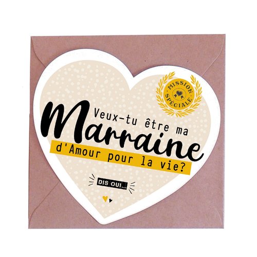 Carte demande marraine, veux-tu être ma marraine, carte coeur originale annonce marraine