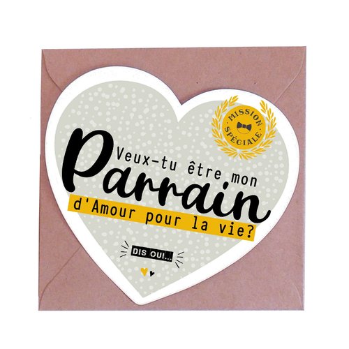 Carte demande parrain, veux-tu être mon parrain, carte coeur originale annonce parrain