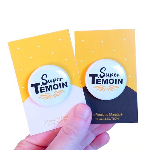 Cadeau témoin homme femme, lot x2 badges super témoin, mariage