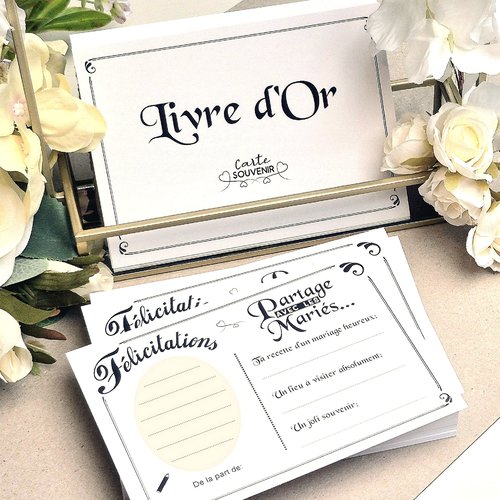 Cartes livre d'or mariage, carte à messages souvenir invités, vendu par lot de 25