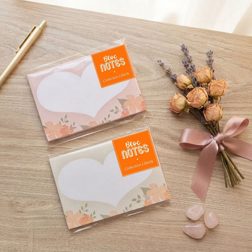 Lot de 2 bloc-notes forme cœur - cadeau petite attention - -motif liberty- papeterie mignonne- carnet notes floral -pour elle