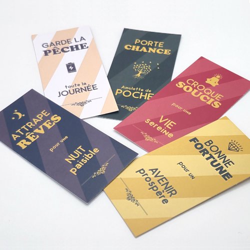 Lot de 5 cartes - amulette de poche - "positiver au quotidien" , mini cartes inspirantes, porte-bonheur & affirmations - idée cadeau unique